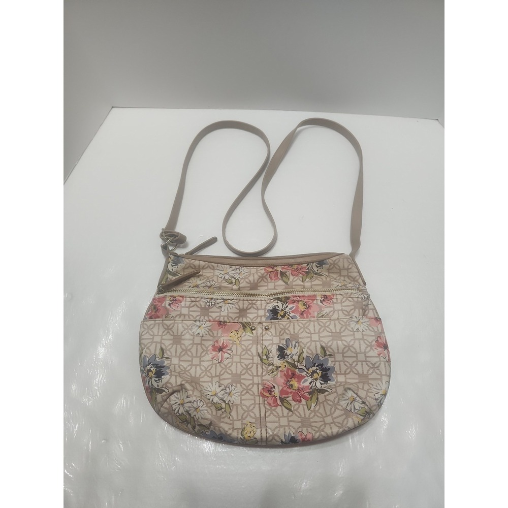 Time And Tru Purse Handbag Beige Floral Adjustable Strap 50 Inch